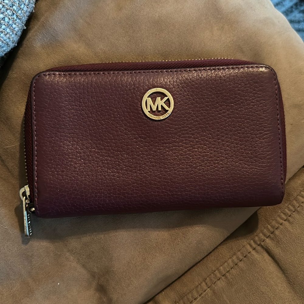 Michael Kors Maroon zip around clutch wallet